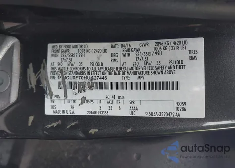 2017 Ford Escape S z USA, uszkodzony, nr VIN 1FMCU0F70HUA27446
